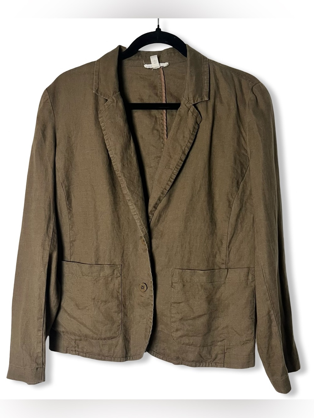Eileen Fisher Womens Organic Linen Two Button Blazer Jacket Brown Unlined Sz. XS